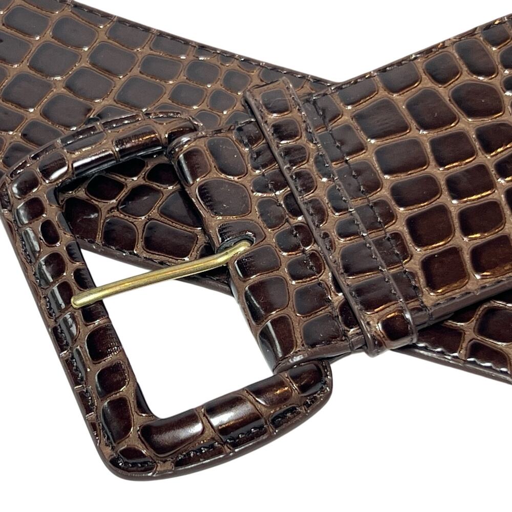 VTG 90s Faux Leather Reptile Print Belt Brown Black Accents Size Medium Large